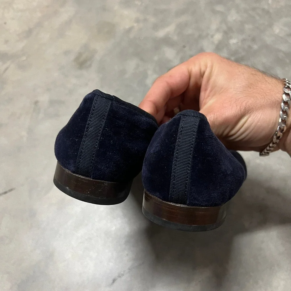 Stubbs & Wootton Navy Embroidered Dancer Couple Slippers Loafers Size 9 Spain